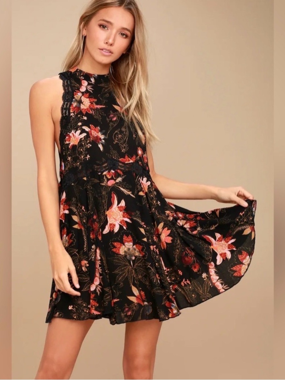 Intimately Free People She Moves Floral Lace Chemise Mini Dress Medium